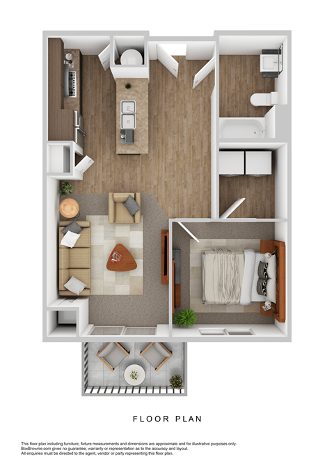Floor plan for 1 bed, 1 bath, 603 sqft